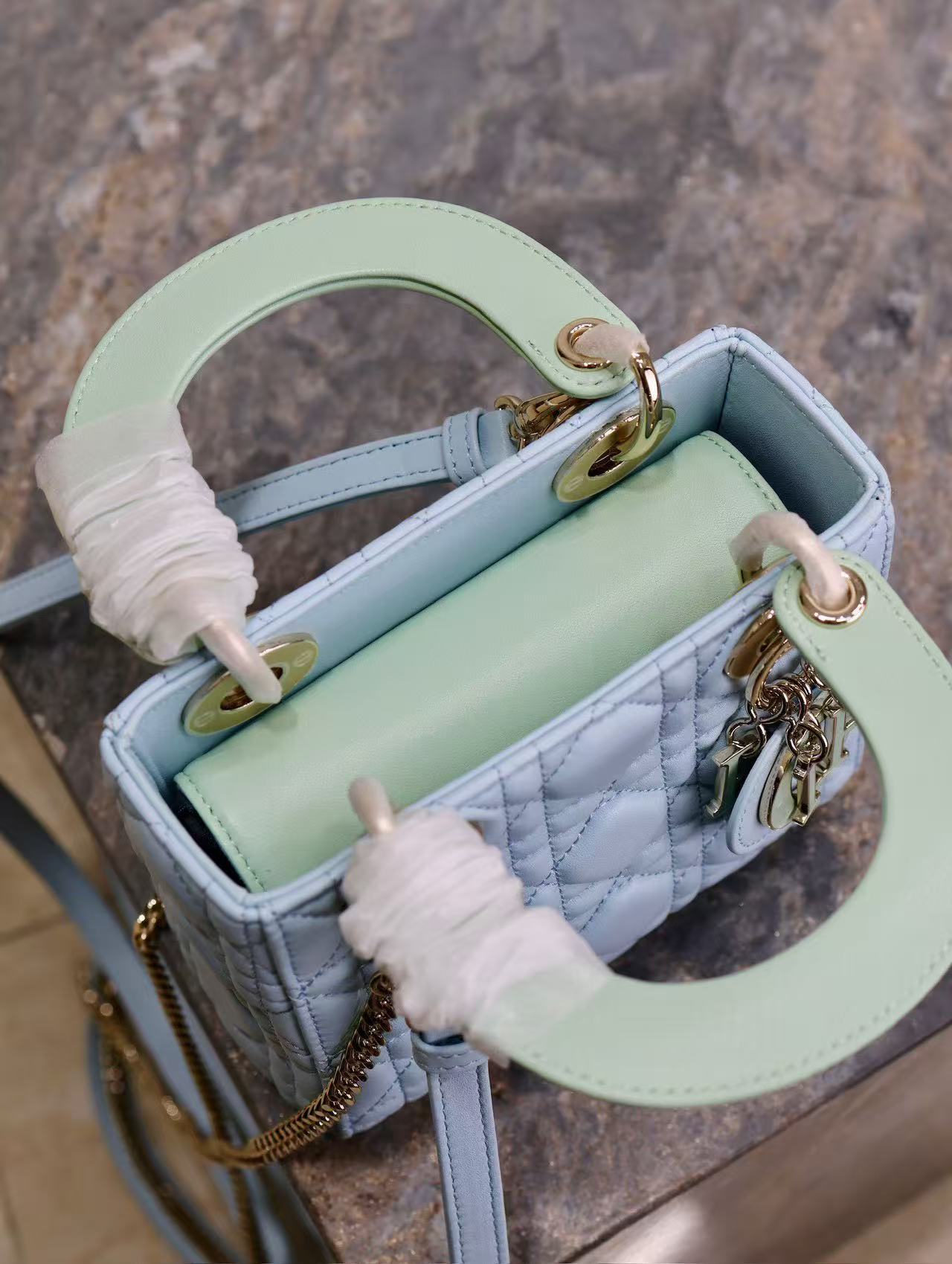 CD Mini Lady 17 Light Blue Mint Lambskin