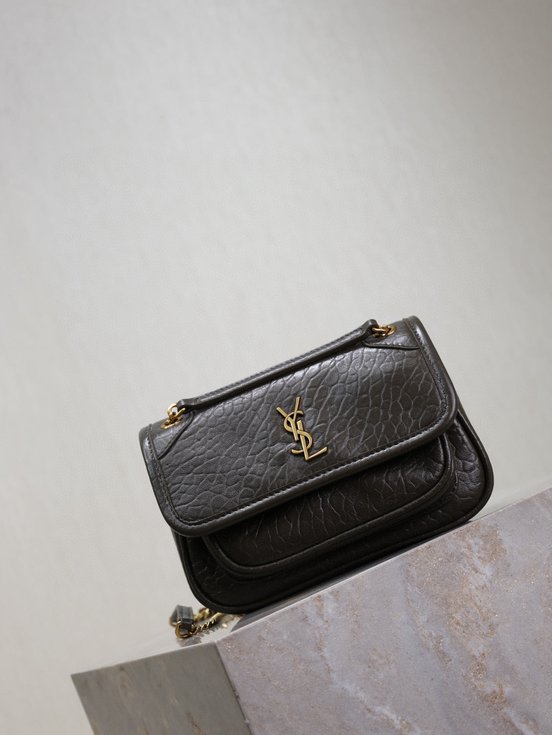 YSL Niki Bag 18cm Black Gold Sheepskin