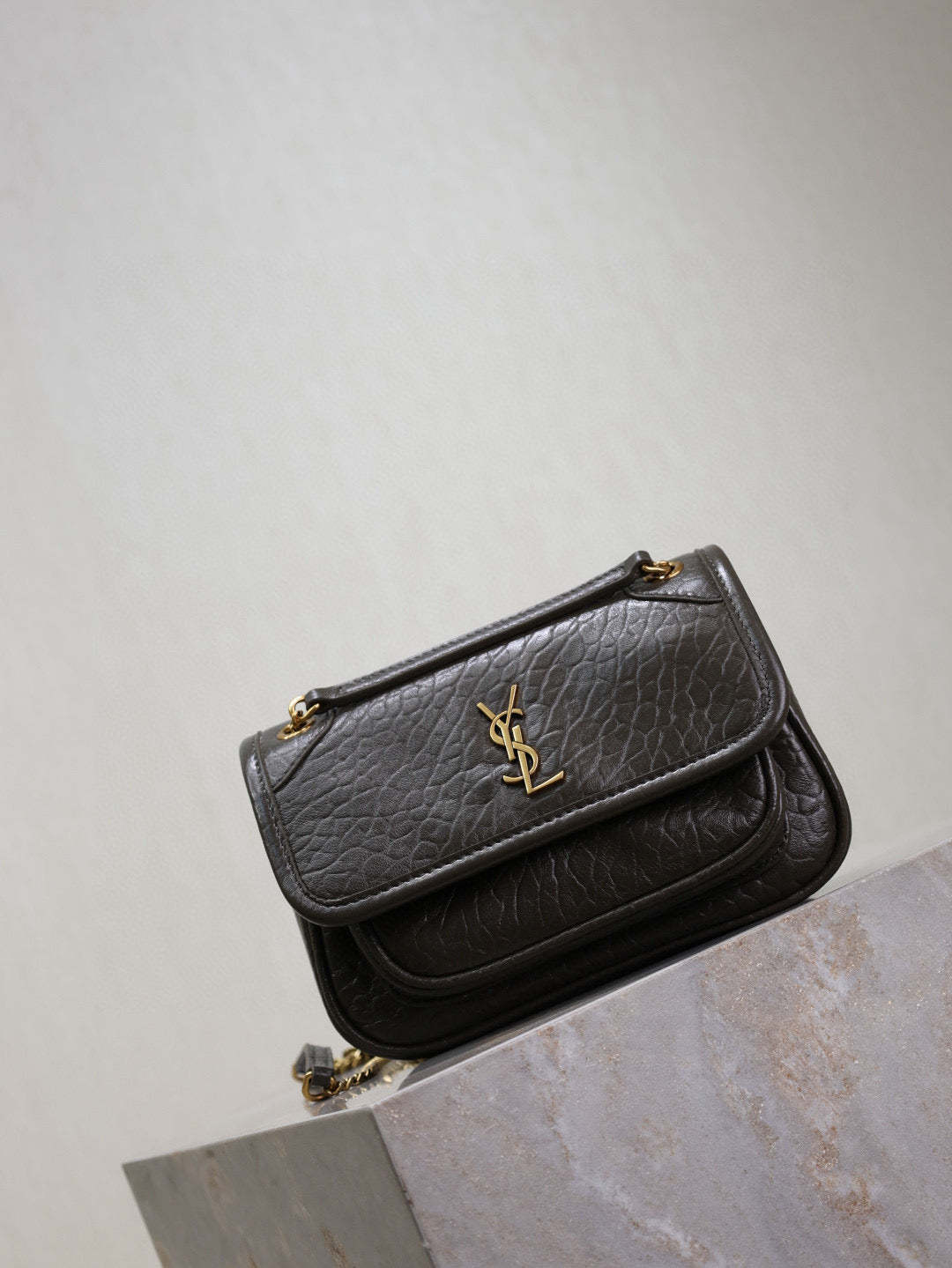 YSL Niki Bag 18cm Black Gold Sheepskin