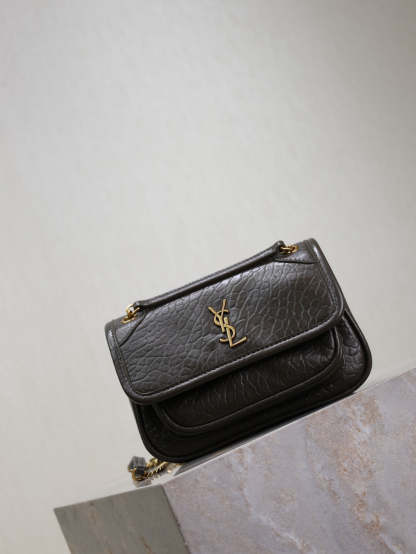 YSL Niki Bag 18cm Black Gold Sheepskin