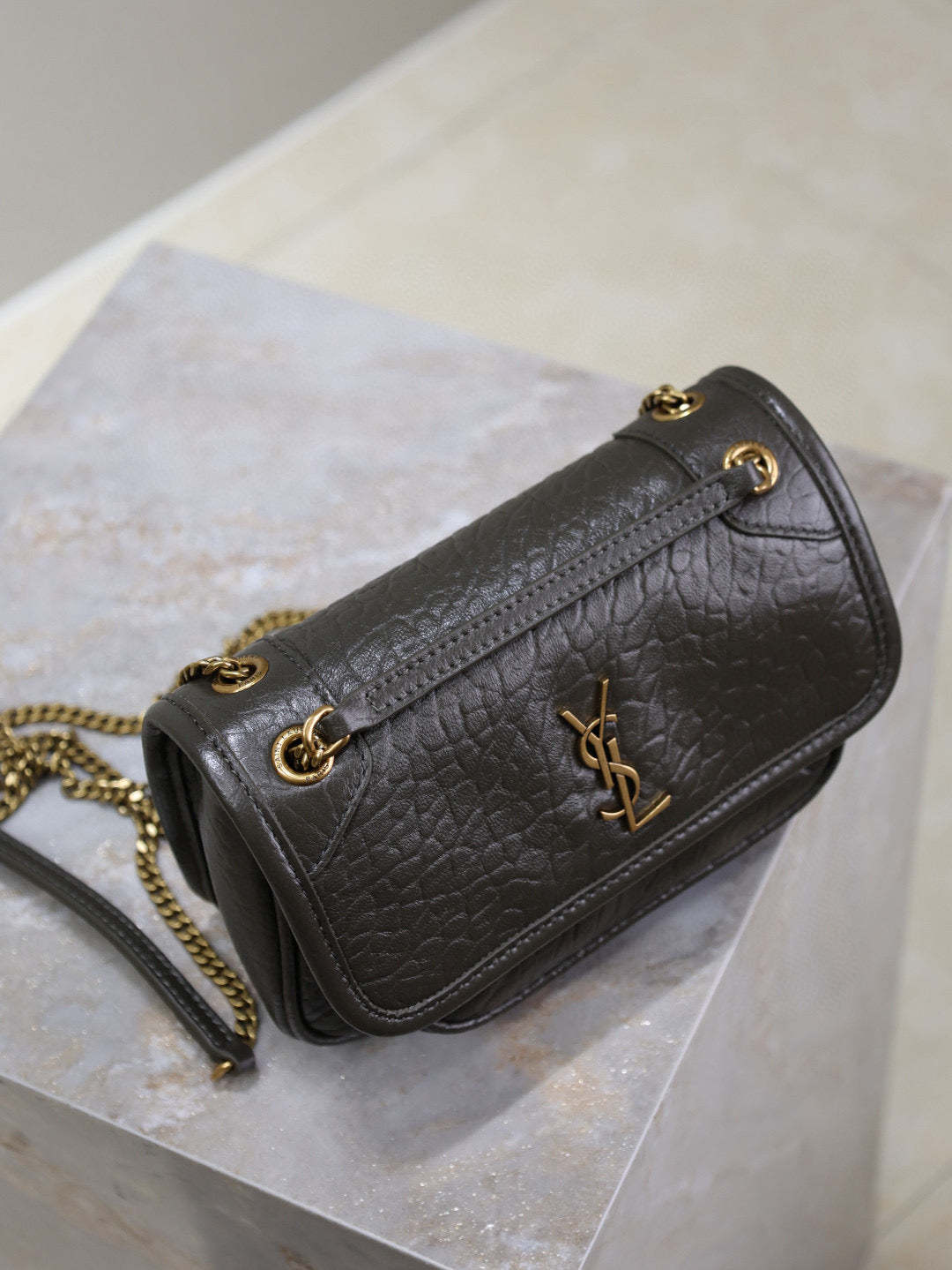 YSL Niki Bag 18cm Black Gold Sheepskin