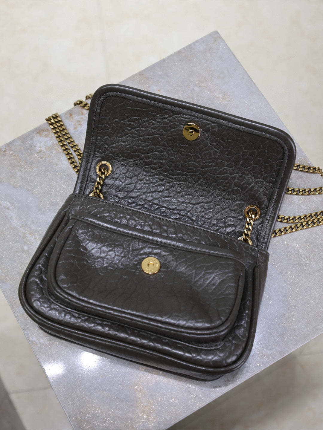 YSL Niki Bag 18cm Black Gold Sheepskin