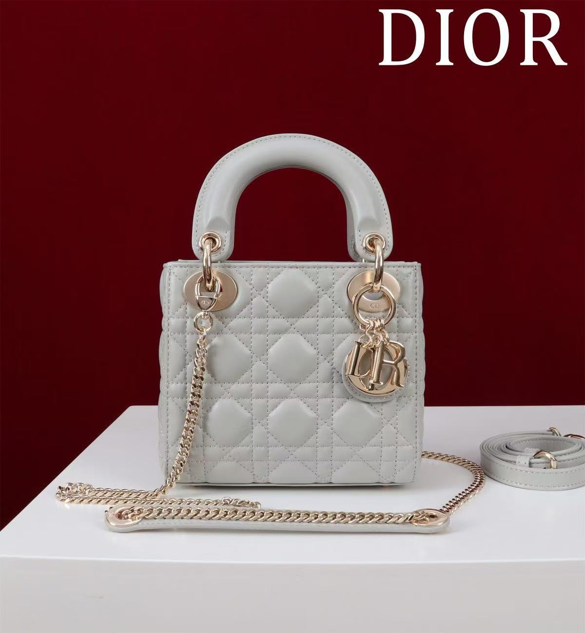 CD Mini Lady 17 Light Grey Lambskin