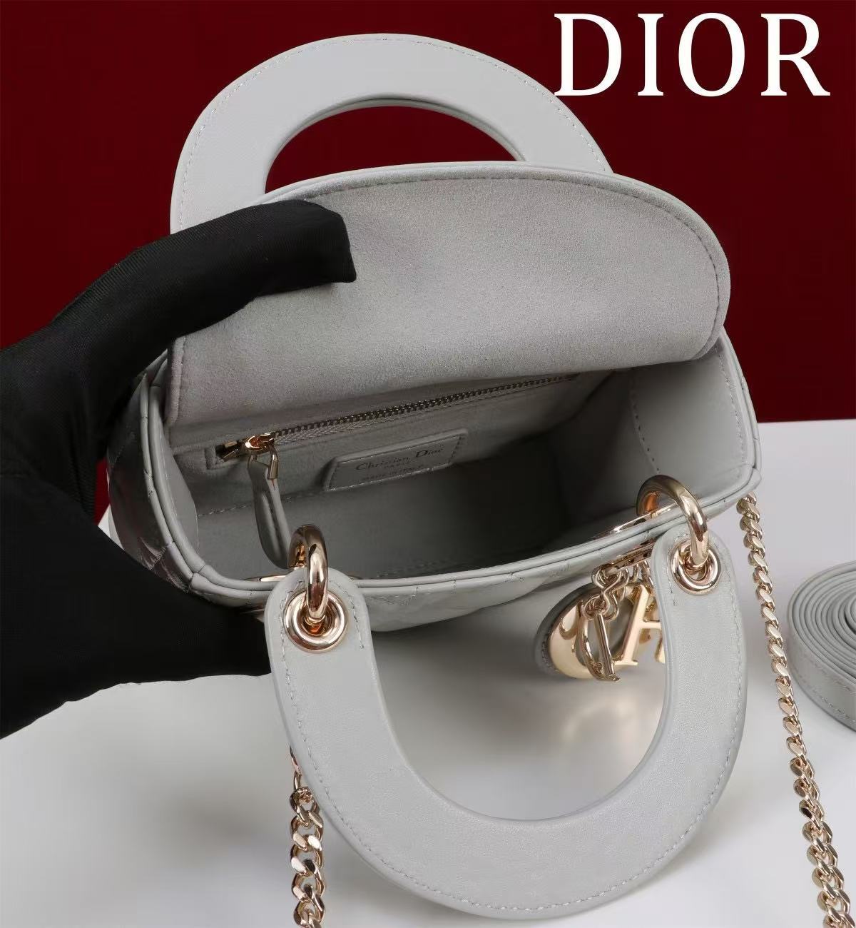 CD Mini Lady 17 Light Grey Lambskin