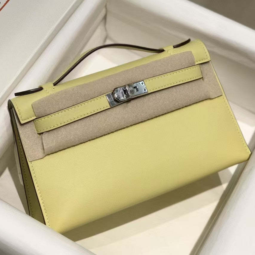 Kelly Pochette 22 Bag Yellow Silver Calfskin