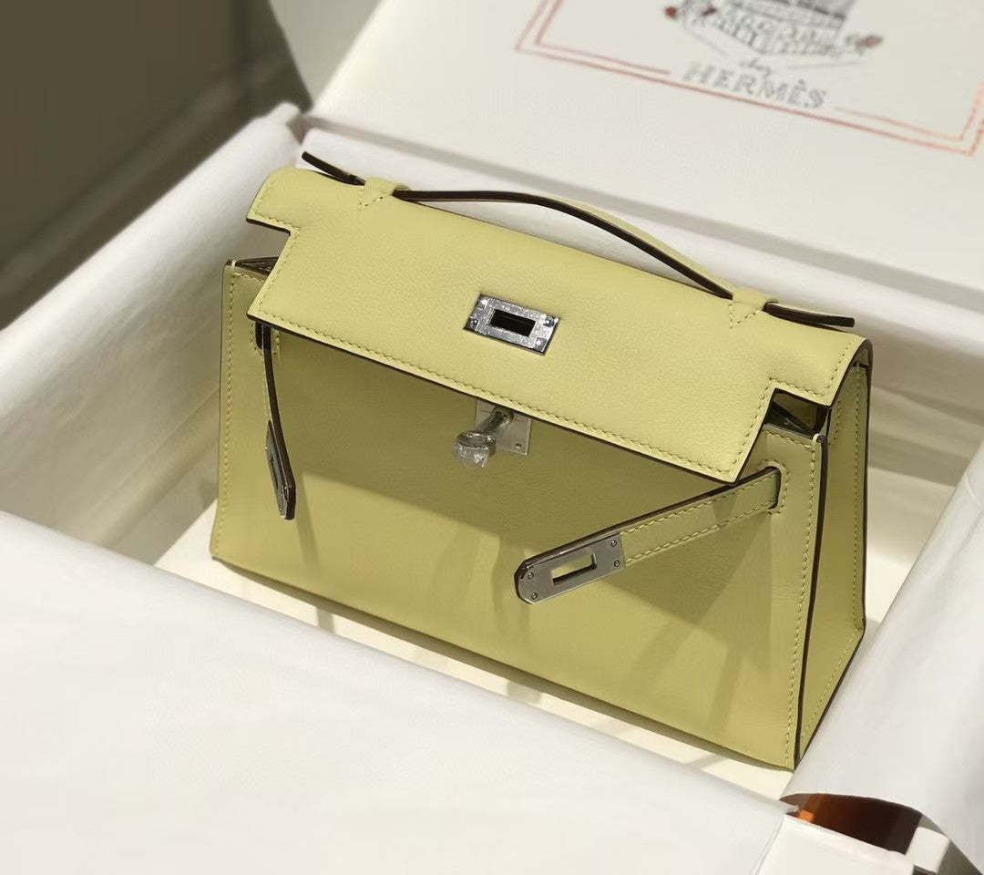 Kelly Pochette 22 Bag Yellow Silver Calfskin