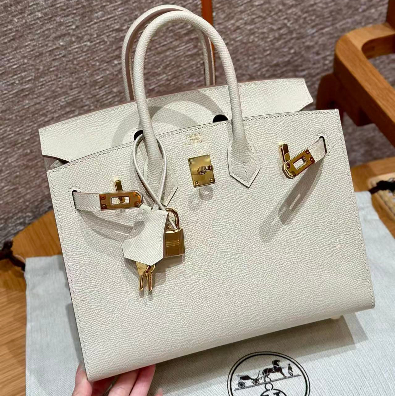 HM BIRKIN 25CM BAG WHITE GOLD HARDWARE EPSOM LEATHER