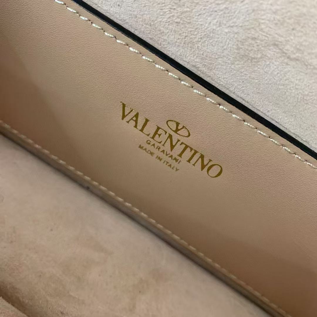 Valentino Loco Embroidered Handbag Gold Leather