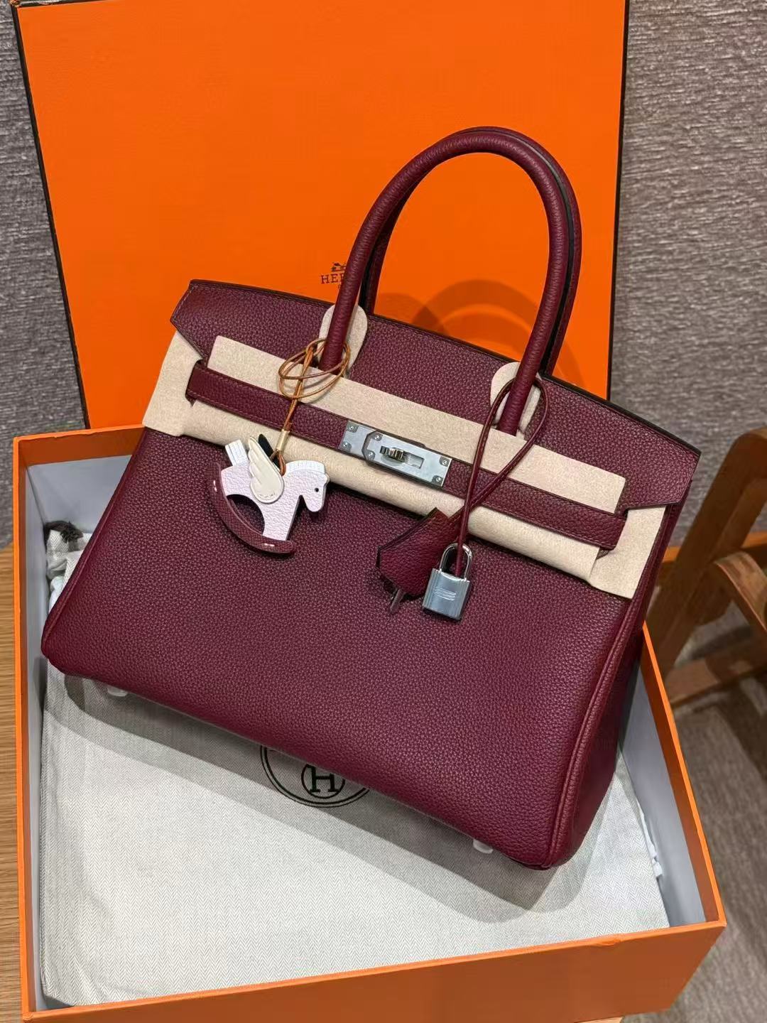 HM BIRKIN 25CM BURGUNDY TOGO LEATHER SILVER  HARDWARE