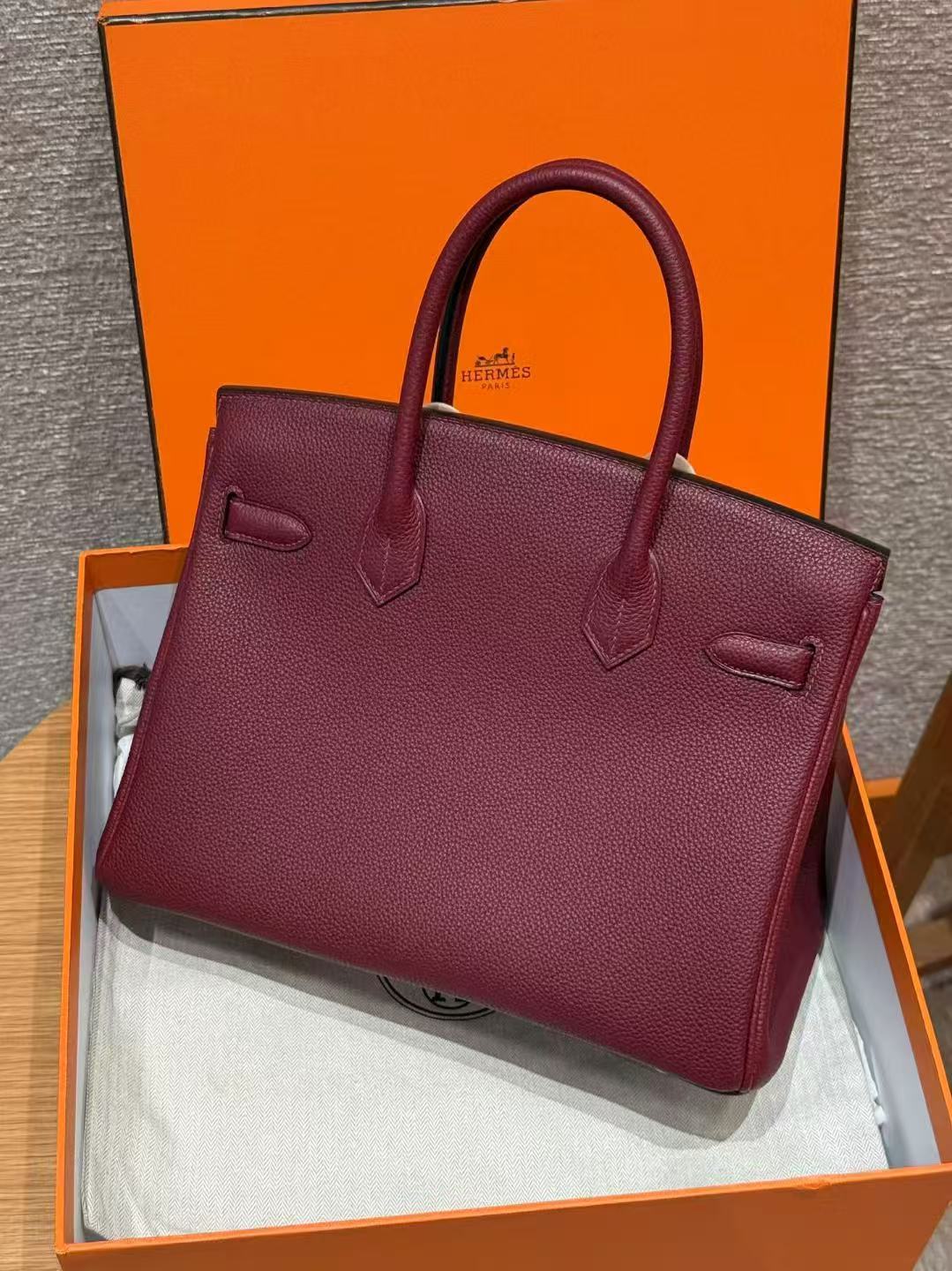 HM BIRKIN 25CM BURGUNDY TOGO LEATHER SILVER  HARDWARE