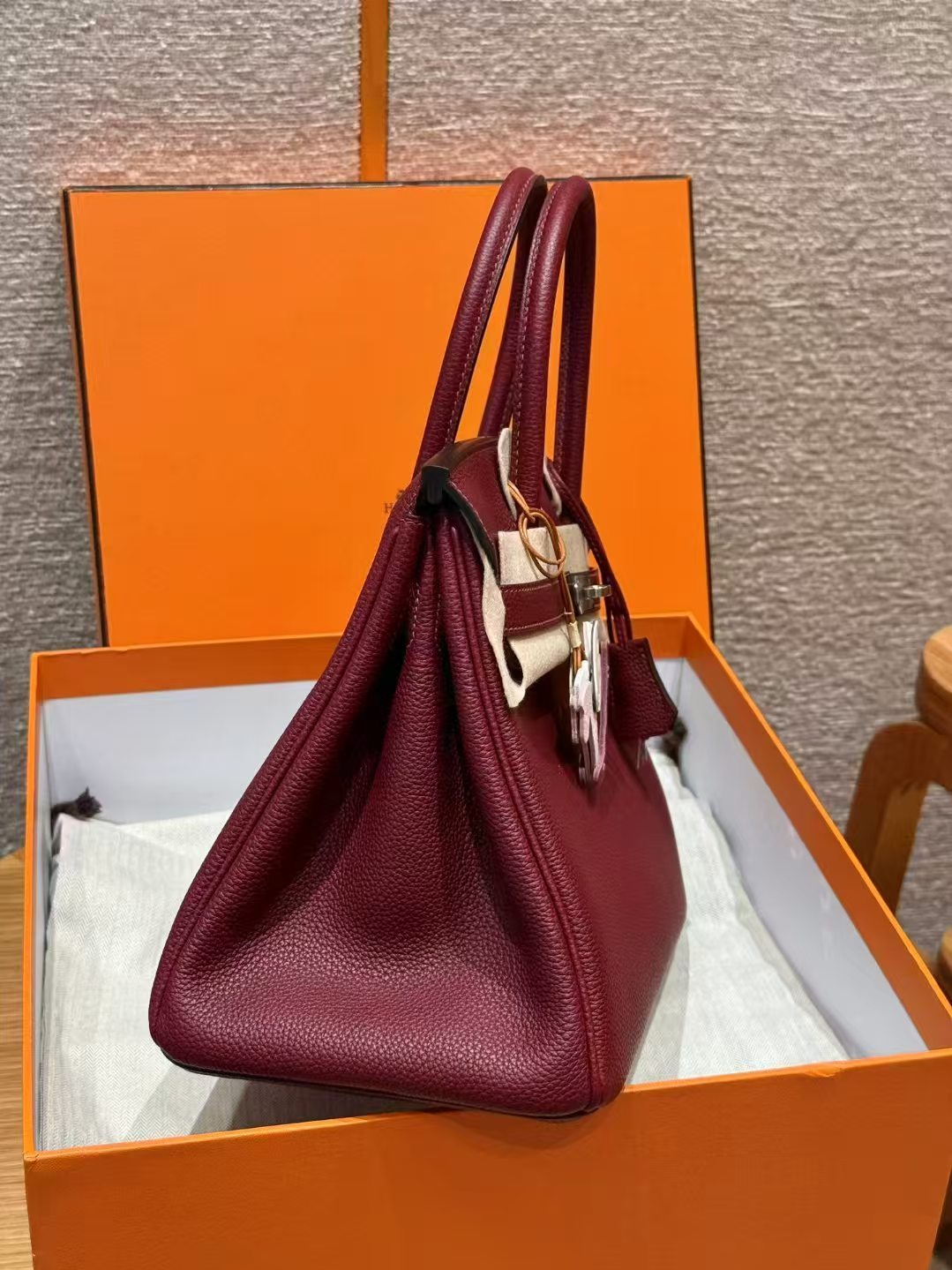 HM BIRKIN 25CM BURGUNDY TOGO LEATHER SILVER  HARDWARE
