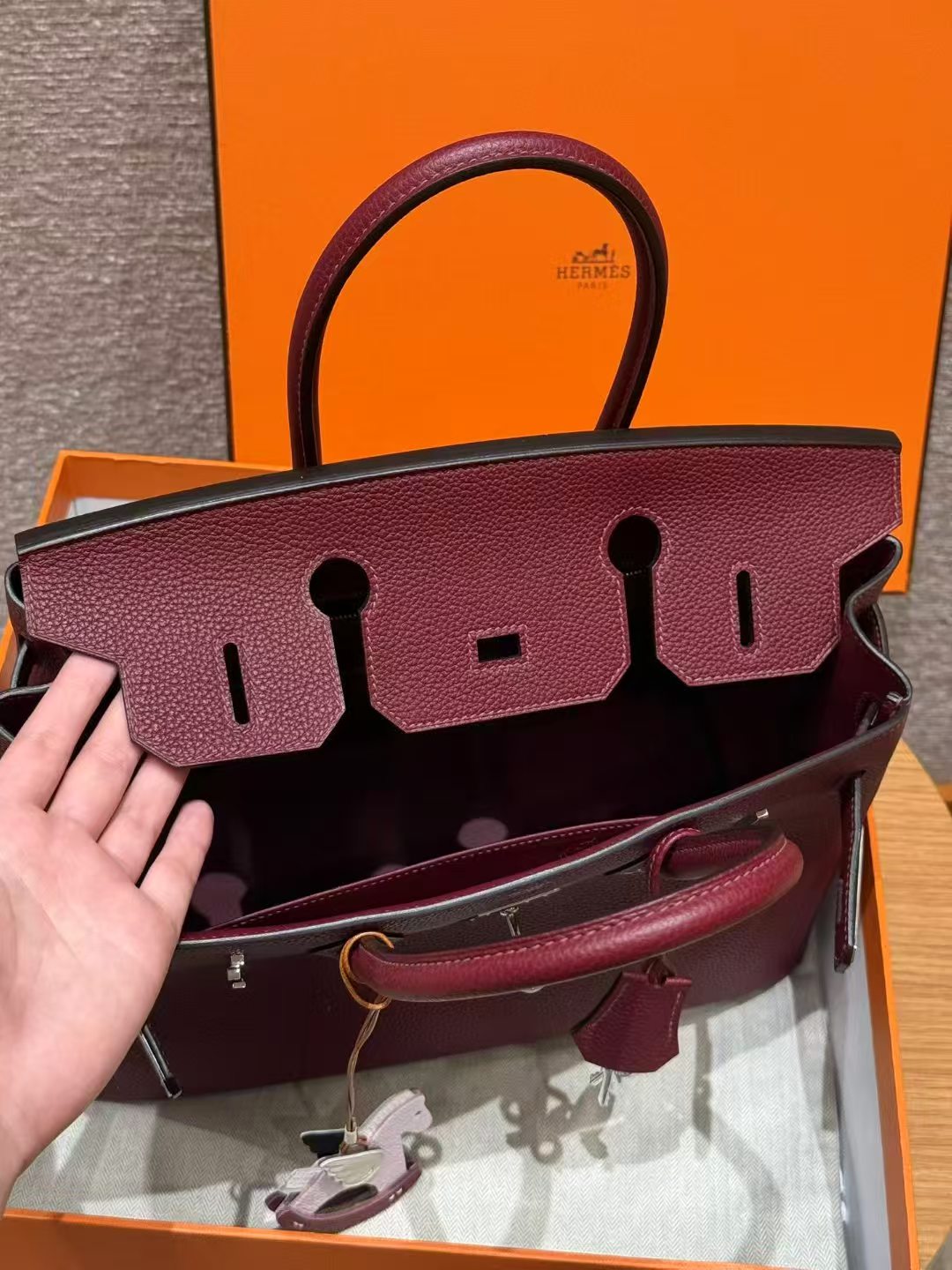 HM BIRKIN 25CM BURGUNDY TOGO LEATHER SILVER  HARDWARE