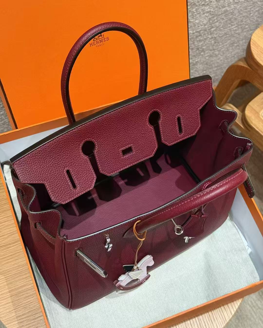 HM BIRKIN 25CM BURGUNDY TOGO LEATHER SILVER  HARDWARE