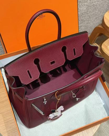 HM BIRKIN 25CM BURGUNDY TOGO LEATHER SILVER  HARDWARE