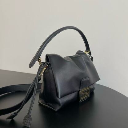 Fendi Mamma Baguette Drawstring Shoulder Bag Black Nappa Leather
