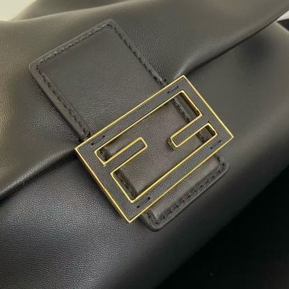 Fendi Mamma Baguette Drawstring Shoulder Bag Black Nappa Leather