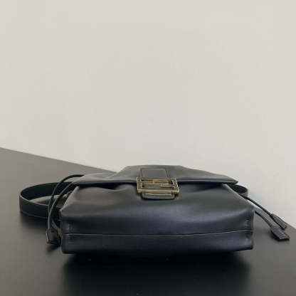 Fendi Mamma Baguette Drawstring Shoulder Bag Black Nappa Leather