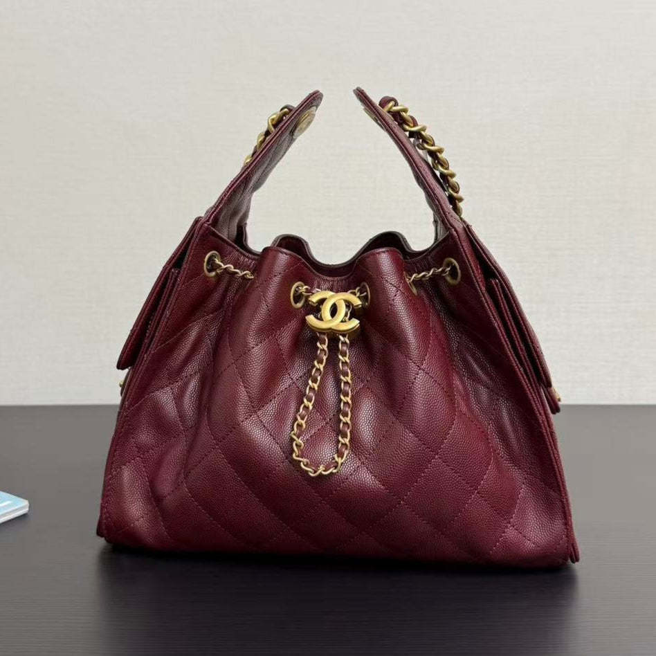 CC 25s Hobo Bag Burgundy Gold Calfskin