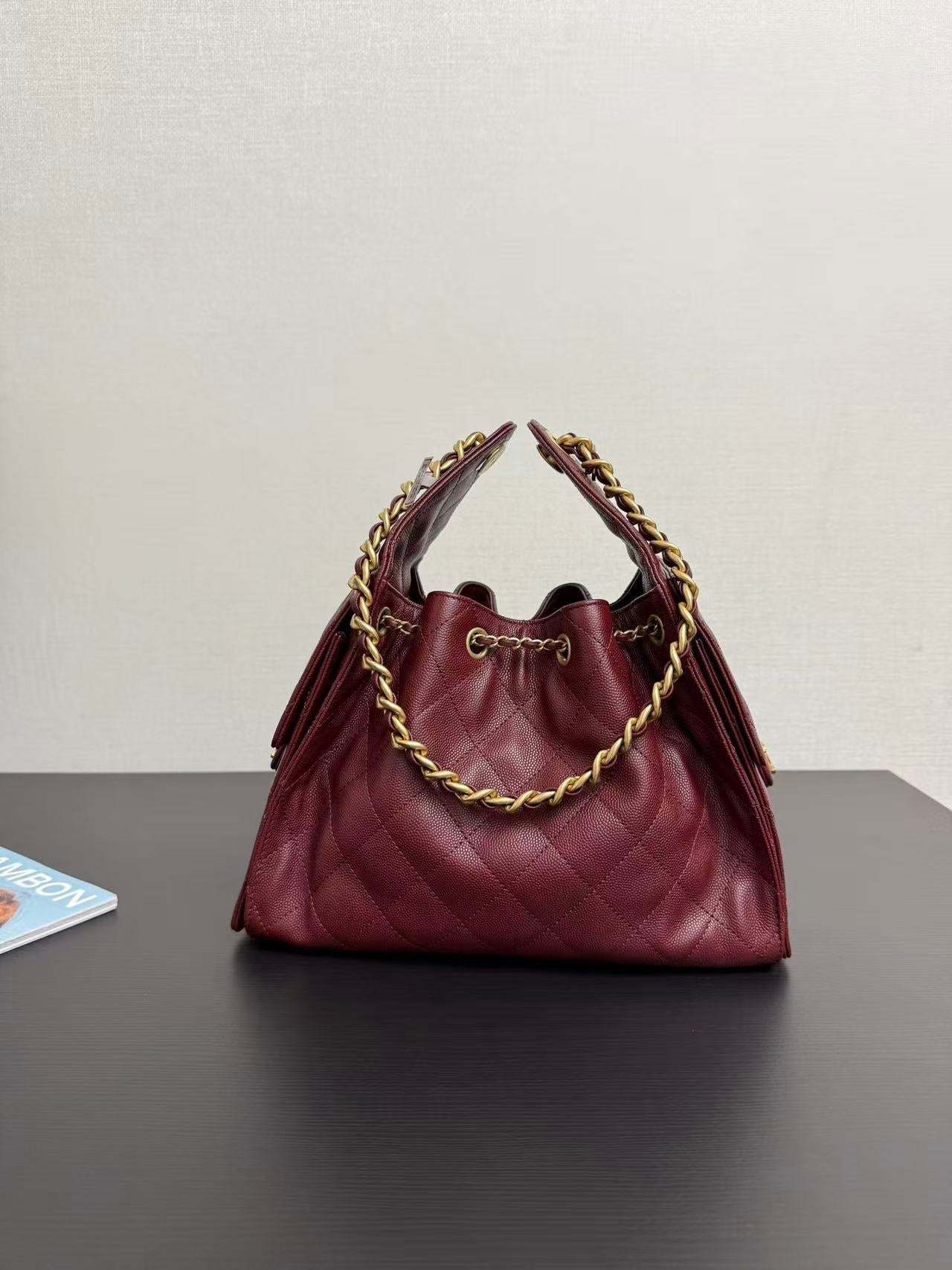 CC 25s Hobo Bag Burgundy Gold Calfskin