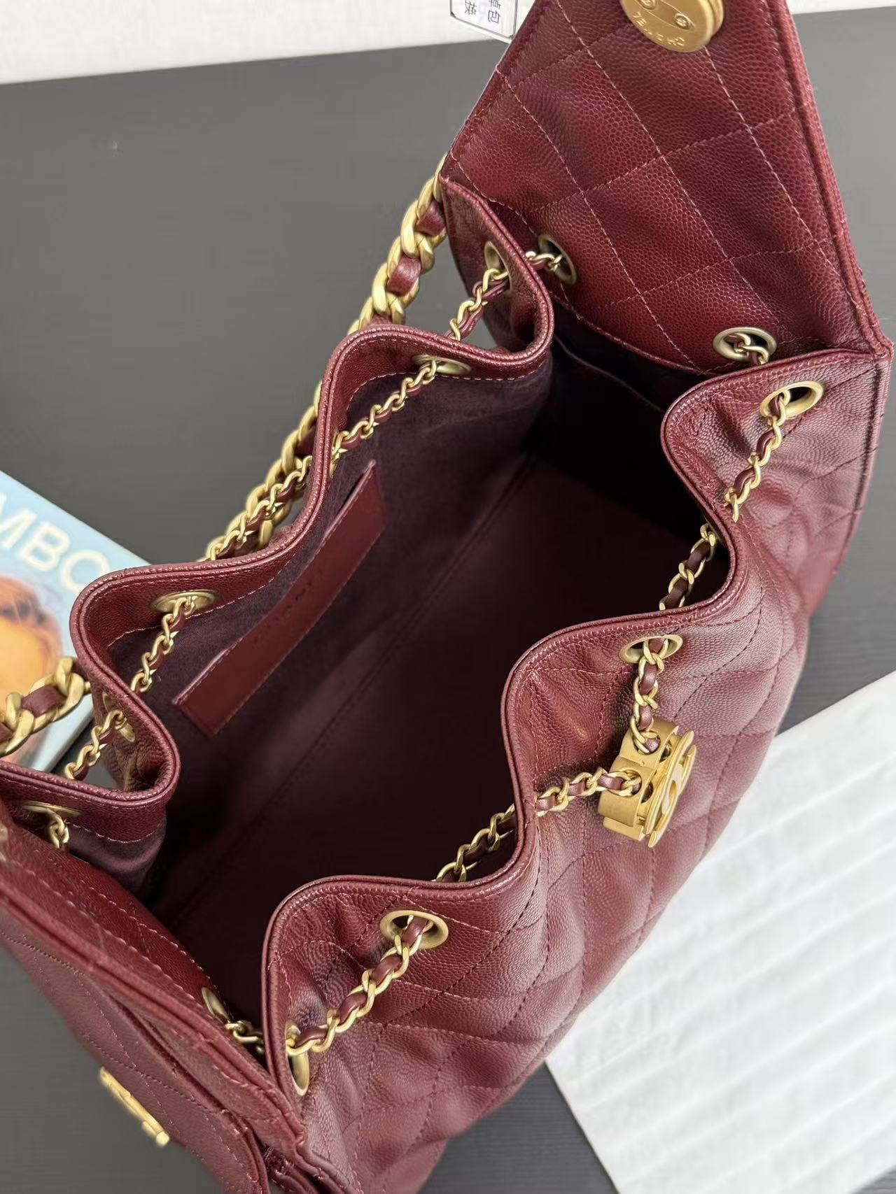 CC 25s Hobo Bag Burgundy Gold Calfskin