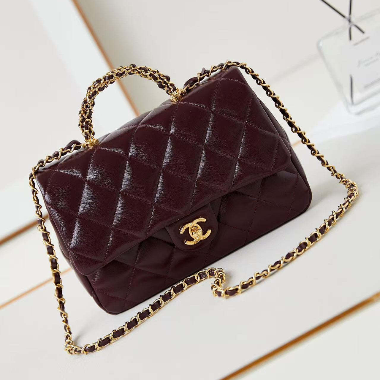 Chanel Flap Bag 25cm Wine Red Sheepskin With Gold Hardware
