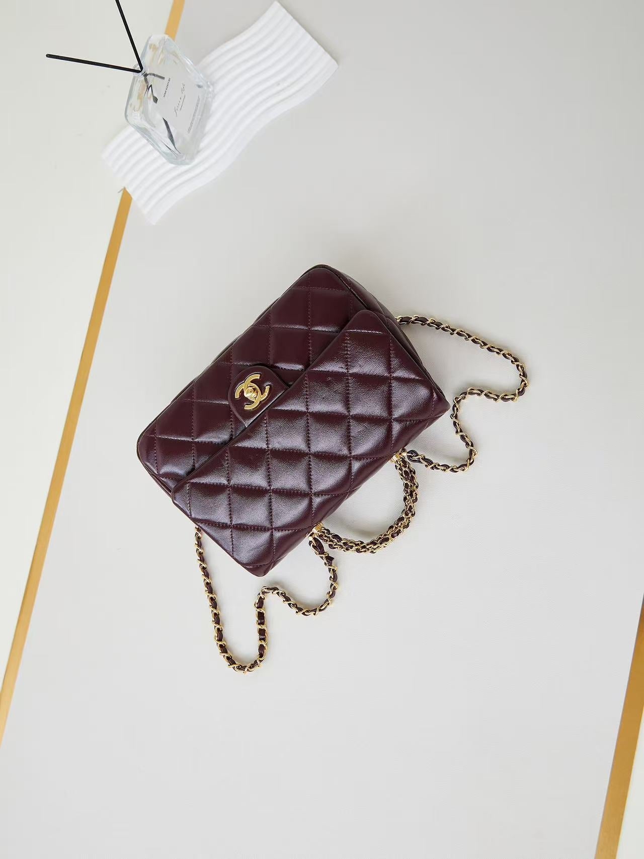 Chanel Flap Bag 25cm Wine Red Sheepskin With Gold Hardware