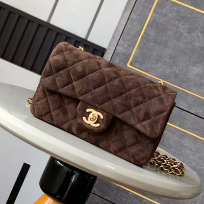 Chanel 25 Flap Bag Dark Brown Gold Suede Leather