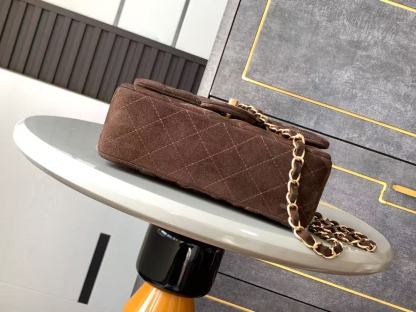 Chanel 25 Flap Bag Dark Brown Gold Suede Leather
