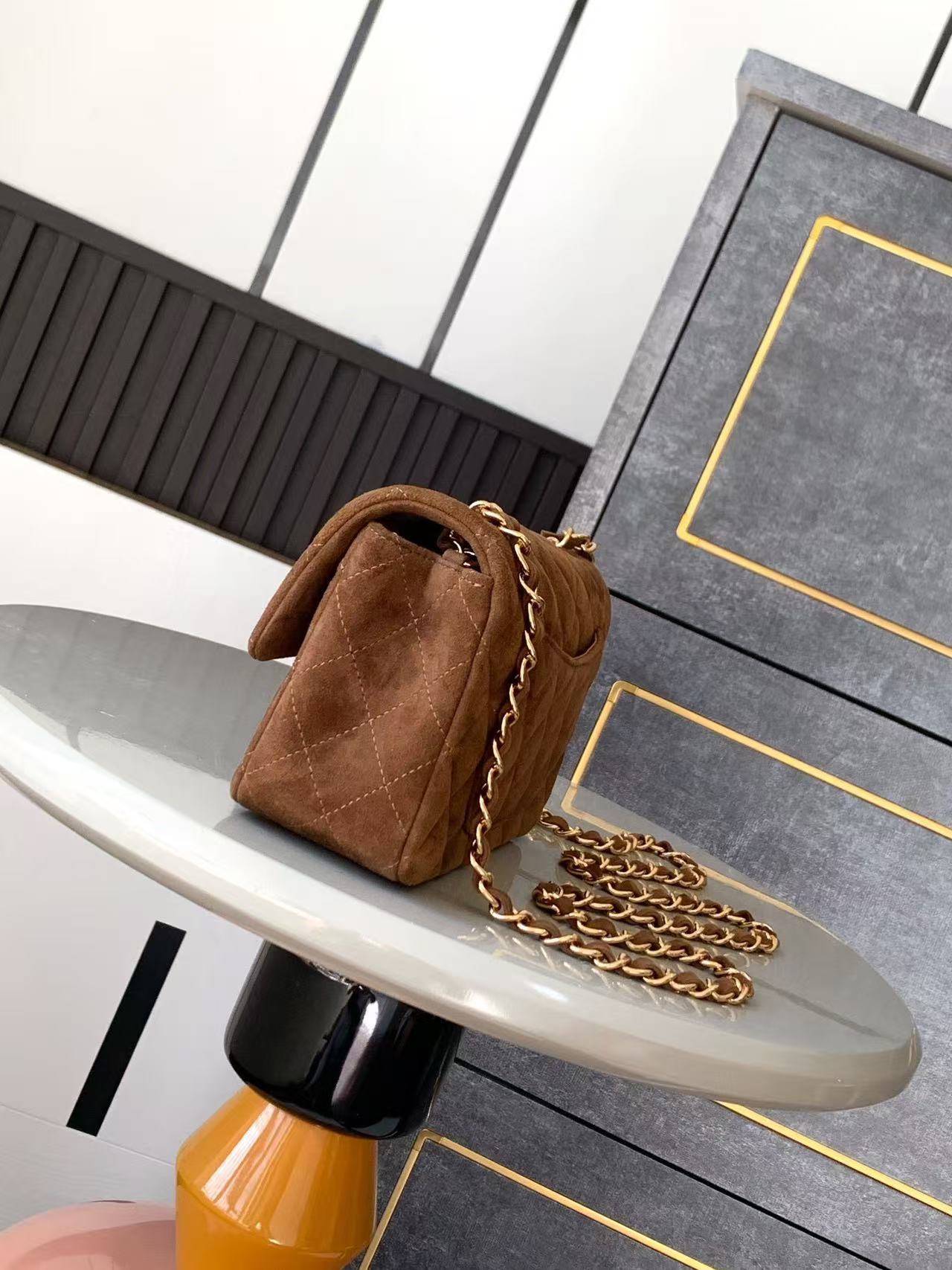 Chanel 25 Flap Bag Brown Gold Suede Leather