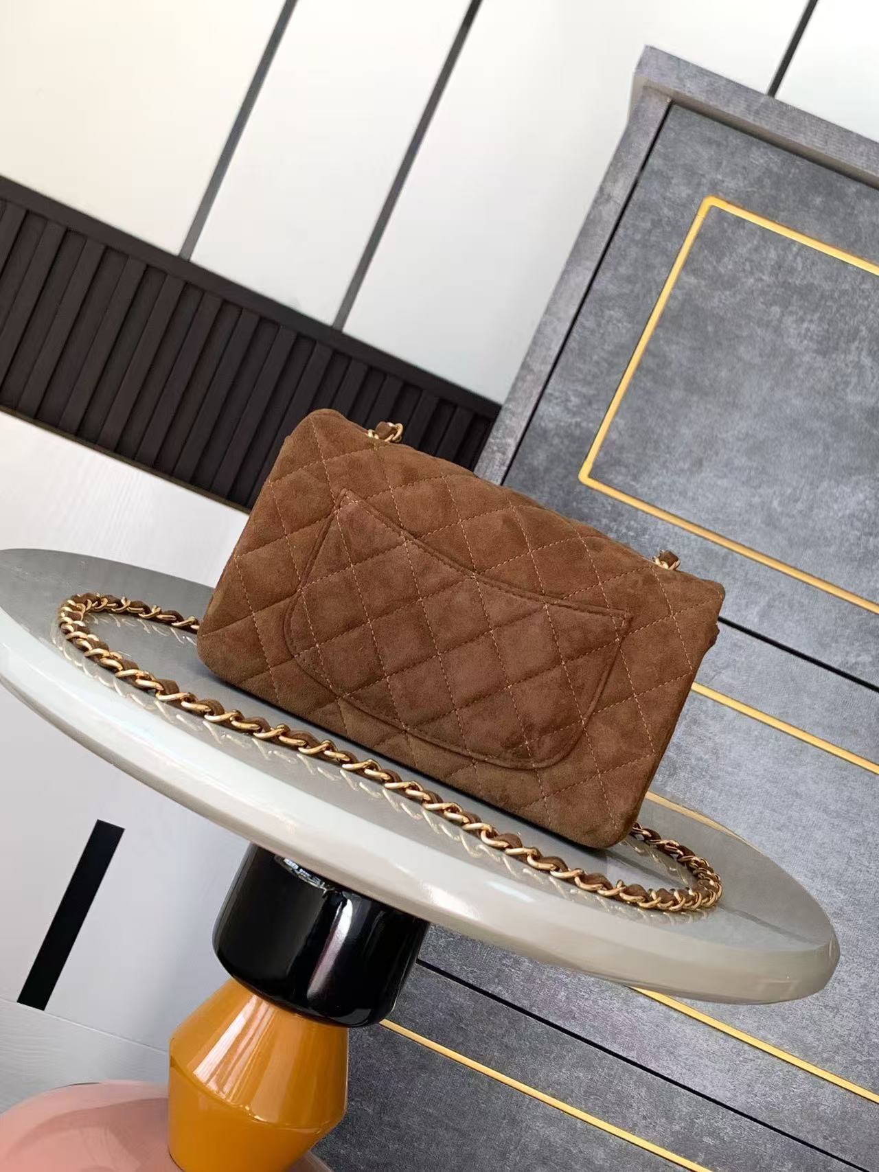 Chanel 25 Flap Bag Brown Gold Suede Leather