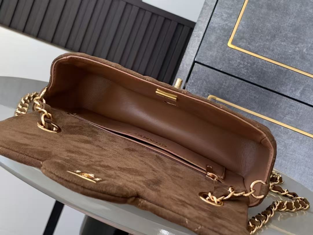 Chanel 25 Flap Bag Brown Gold Suede Leather
