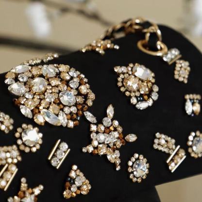 CC 25 Mini Classic Flap Bag 20cm Black Velvet Strass Gold Hardware