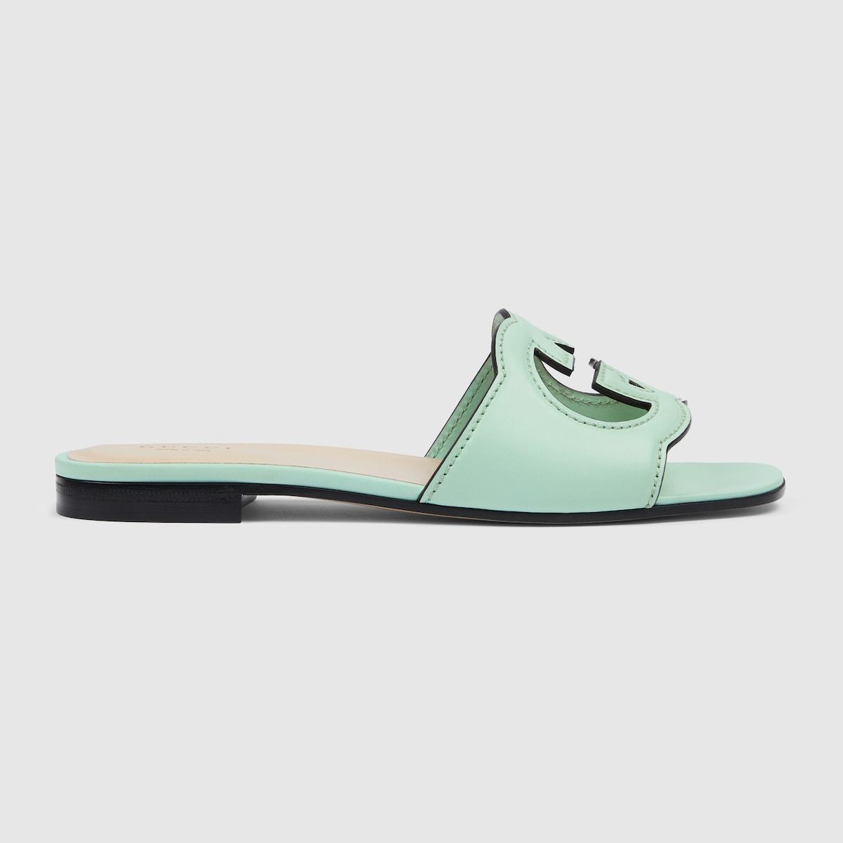 GG INTERLOCKING G CUT-OUT SANDAL GREEN