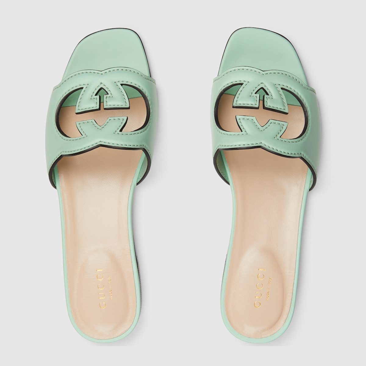 GG INTERLOCKING G CUT-OUT SANDAL GREEN