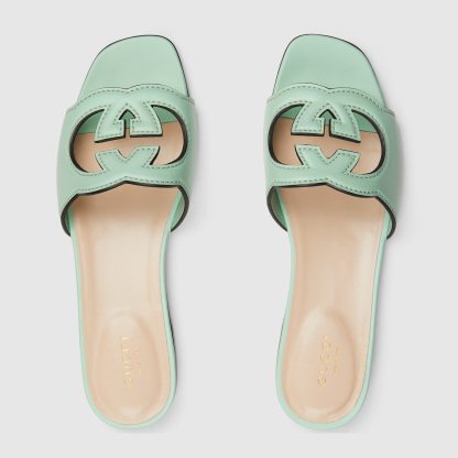 GG INTERLOCKING G CUT-OUT SANDAL GREEN
