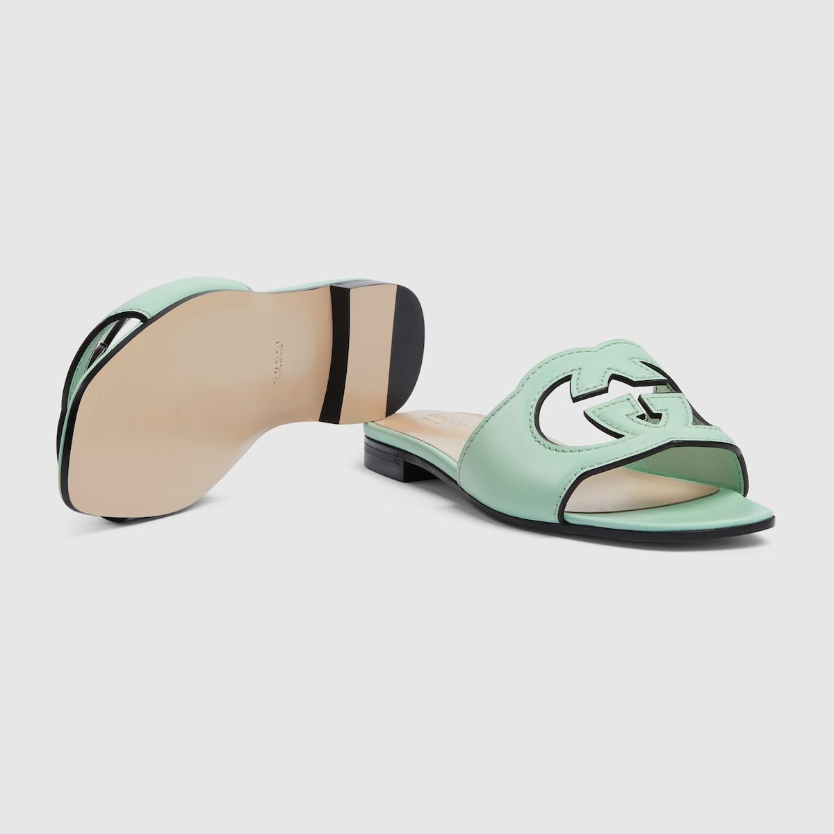 GG INTERLOCKING G CUT-OUT SANDAL GREEN