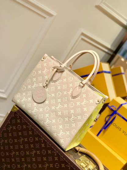 ONTHEGO MM BAG M46128 MONOGRAM EMPREINTE TOTE BAG Beige/Pink/Yellow
