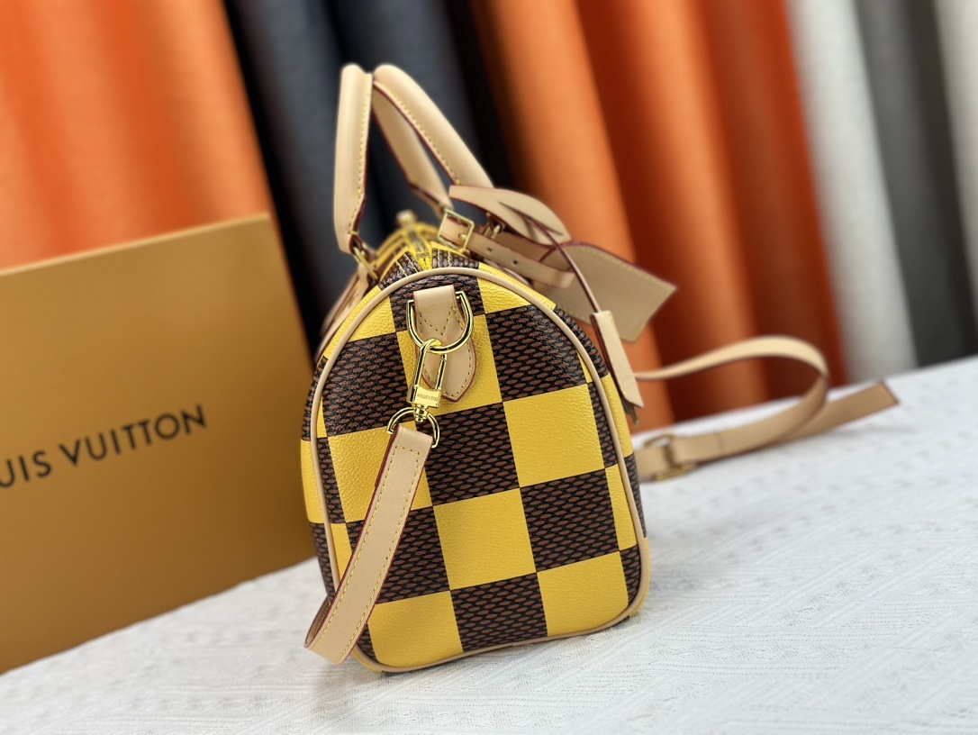 LV SPEEDY 25 BANDOULIÈRE DAMIER POP YELLOW 25CM N40584