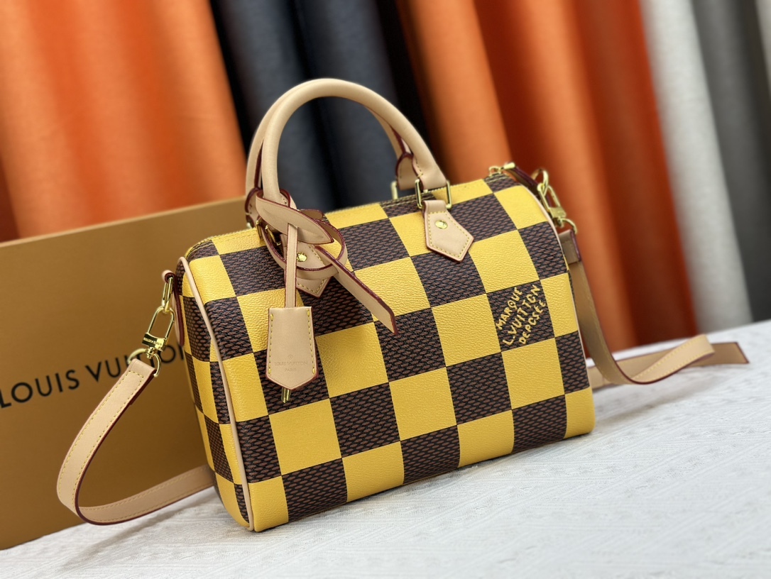 LV SPEEDY 25 BANDOULIÈRE DAMIER POP YELLOW 25CM N40584