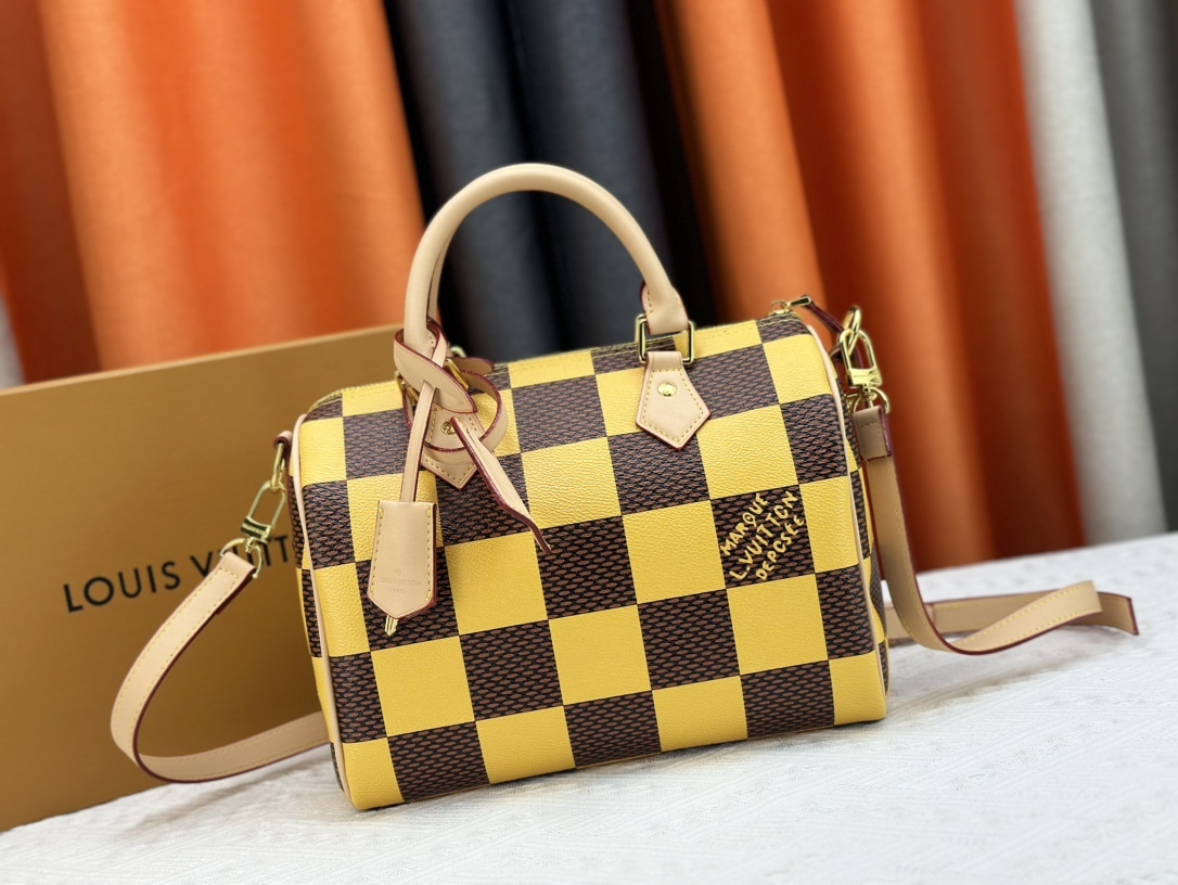 LV SPEEDY 25 BANDOULIÈRE DAMIER POP YELLOW 25CM N40584