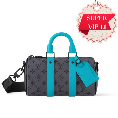 LV KEEPALL BANDOULIÈRE 25 MONOGRAM ECLIPSE REVERSE TURQUOISE 25CM M11645