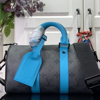 LV KEEPALL BANDOULIÈRE 25 MONOGRAM ECLIPSE REVERSE TURQUOISE 25CM M11645