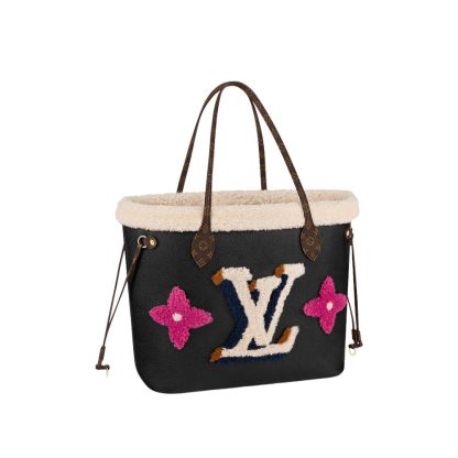 LV SHEARLING MONOGRAM NEVERFULL MM BAG BLACK 33CM