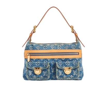 LV MONOGRAM DENIM BAGGY PM SHOULDER BAG BLUE 30CM