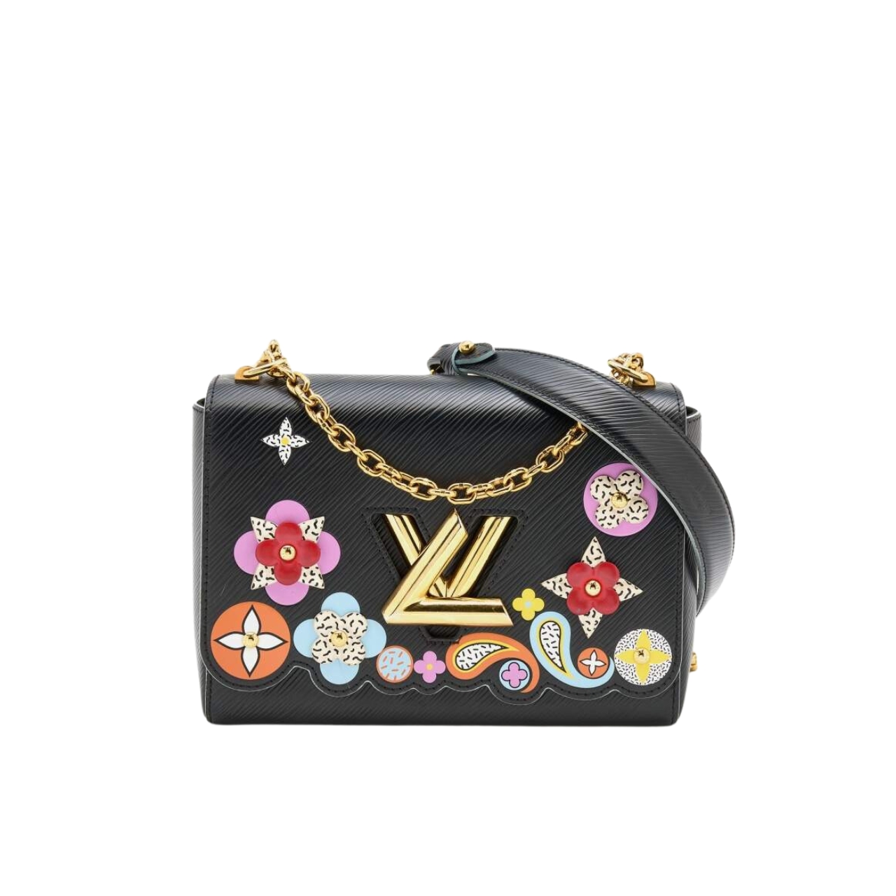 LV EPI LEATHER LIMITED EDITION FLOWER TWIST BAG BLACK 23CM