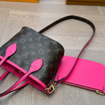 LV  NEVERFULL BANDOULIÈRE INSIDE OUT BB ROSE BROWN 20CM