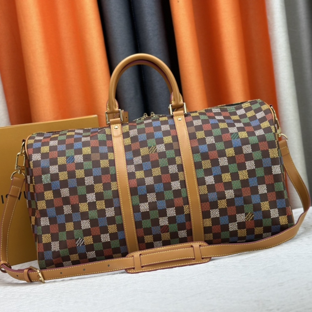 LV KEEPALL BANDOULIÈRE 50 LEATHER TRIM MUTICOLOR 50CM