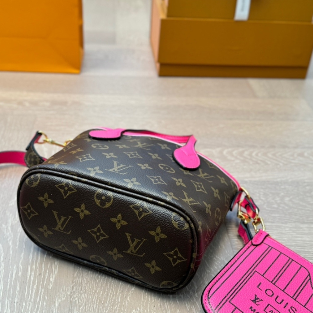 LV  NEVERFULL BANDOULIÈRE INSIDE OUT BB ROSE BROWN 20CM