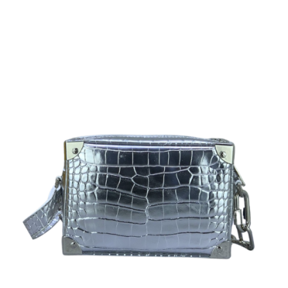 LV MINI SOFT TRUNK CROCODILIAN SILVER LEATHER 18.5CM N80956