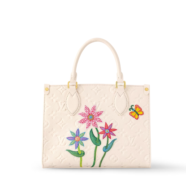 LV x YK ON THE GO MM WITH FLOWER MARQUETRY IN QUARTZ 35CM M21732